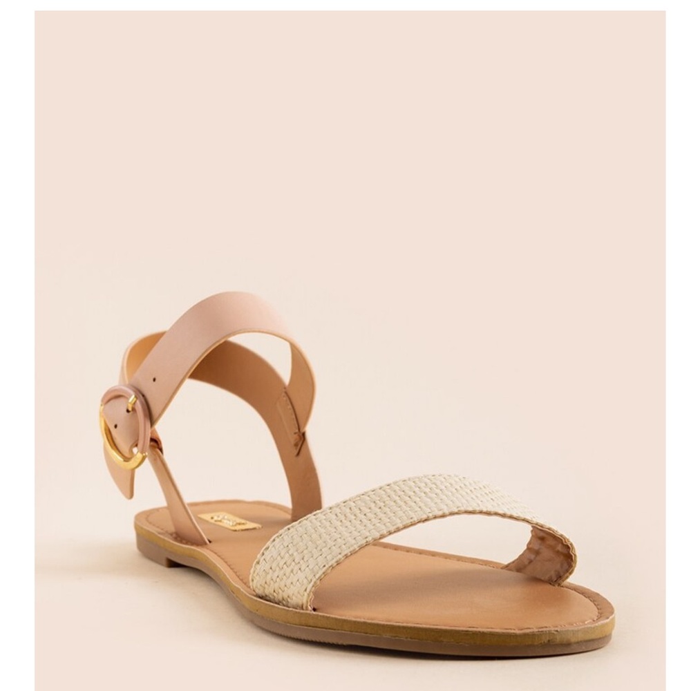 Qupid Cream and Pink Minimalist Sandals